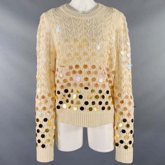 MARC JACOBS Sweaters - MARC JACOBS Cream Gold Wool Cashmere Payettes Sweater